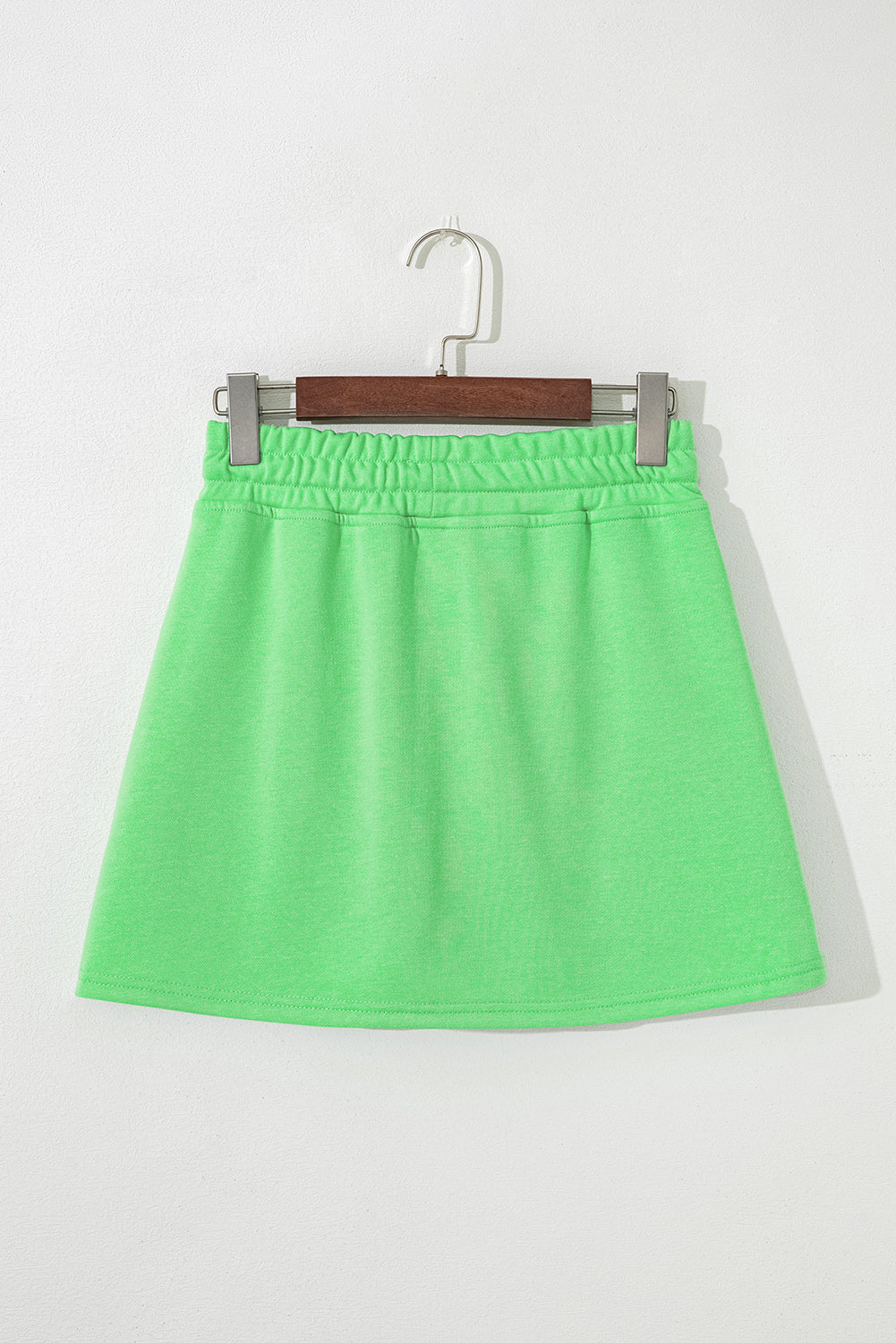 Light Green French Terry Drawstring Elastic Waistband Mini Skort with Pockets
