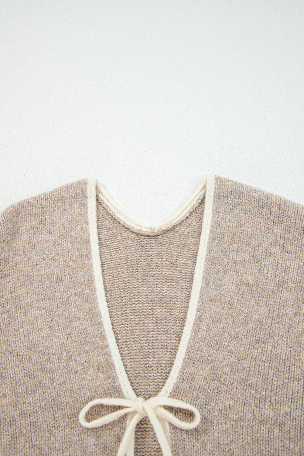 Pale Khaki Tied Front Drop Shoulder Chunky Casual Cardigan